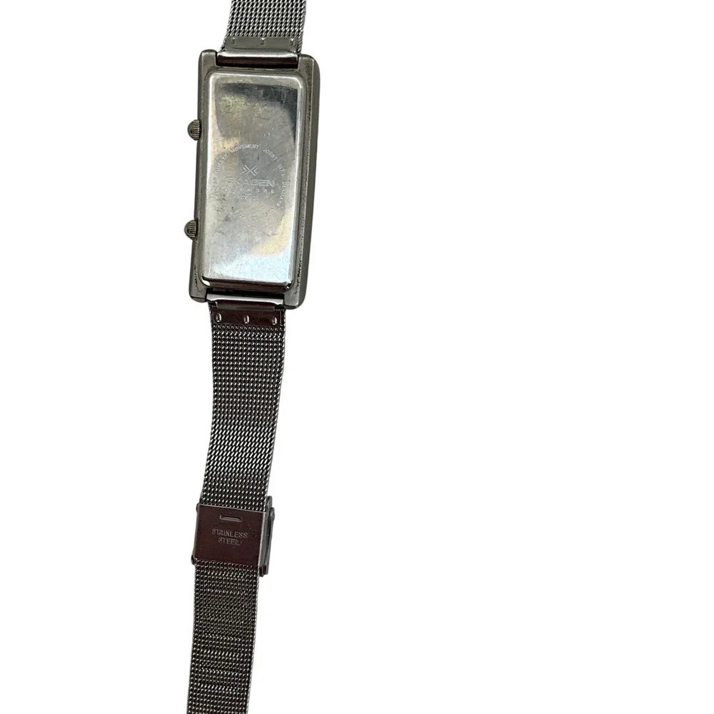 Skagen Denmark Dual Time Zone Silver Mesh Watch Women White Dial Rectangular